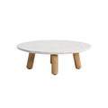 Moderne ronde salontafel met spekstenen oppervlak en houten poten**