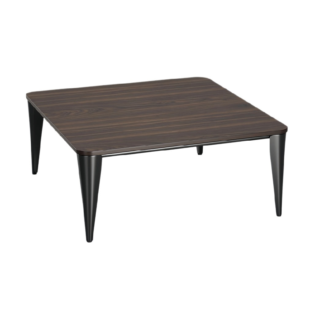 Eenvoudige vierkante salontafel met houten blad en zwarte poten**