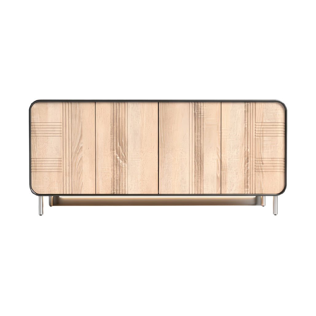 Minimalistisch houten dressoir met metalen poten**