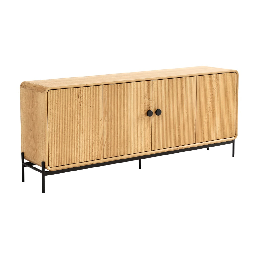 Modern Eiken Houten Dressoir met Zwarte Metalen Onderstel**